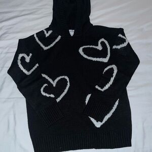 Black Hoodie with White Heart Patterns